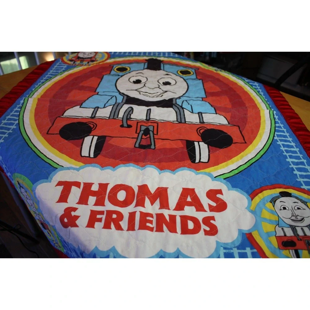 Vintage Thomas & Friends Quilted Toddler Blanket Colorful Trains Tank Engine